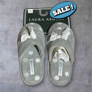 NWT - LAURA ASHLEY Slippers SIZE 5-6 Polka Dot Gray/White